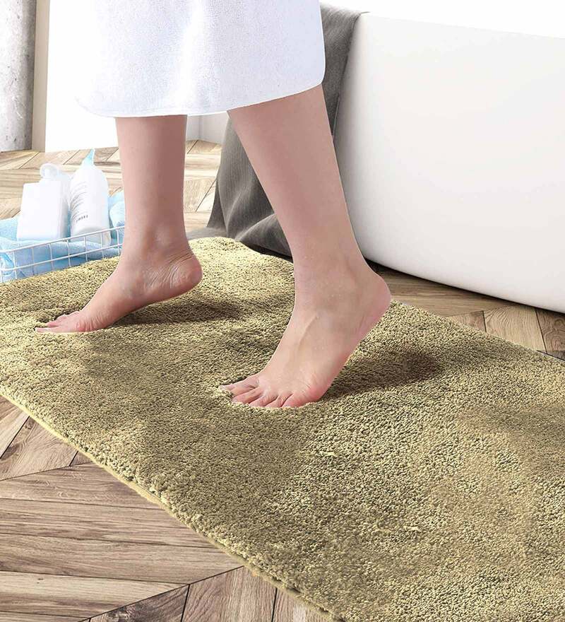 Buy Gold Solid Microfibre 36x24 Inches AntiSkid Bath Mat by Luxe Home
