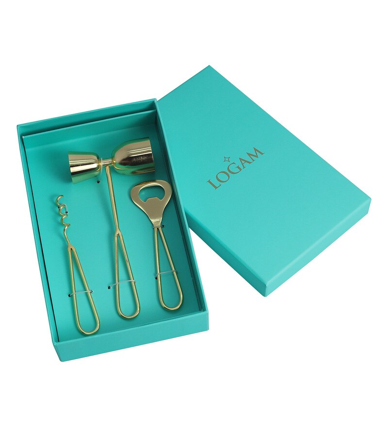 Buy Gold Stainless Steel Loop Bar Tools, Set of 3 by Logam Online Bar