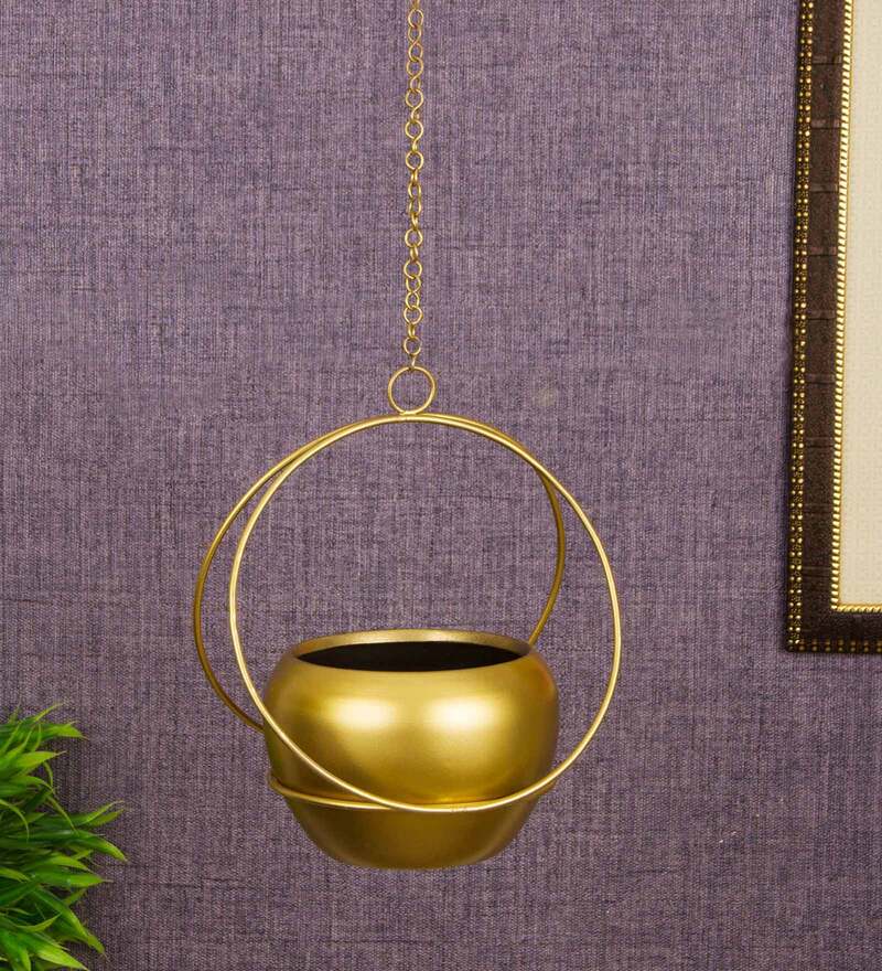 Buy GoldToned Metal Hanging Planter by Tied Ribbons Online Hanging