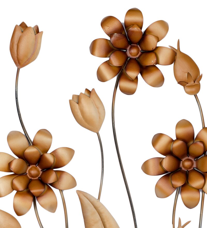 Buy Gold Metal Flower Wall Decor With Rectangle Frame by Global Glory