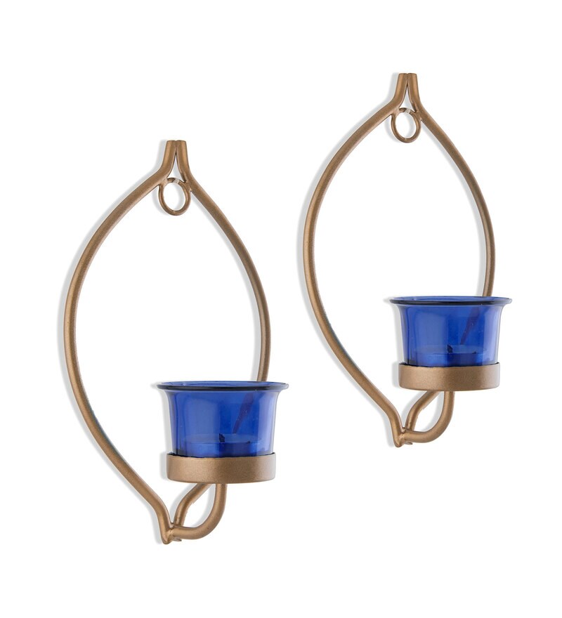 Buy Gold Metal Wall Tea Light Holders (Pack of 2) by Homesake Online
