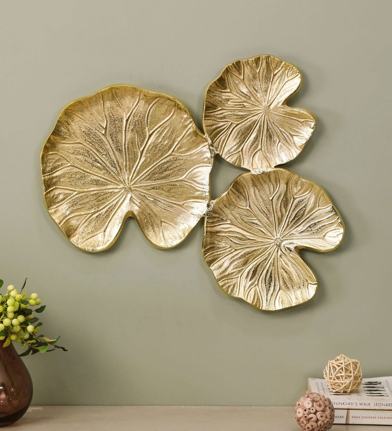 Buy Golden Aluminium Golden Lotus Leaf Wall Art by Cocovey