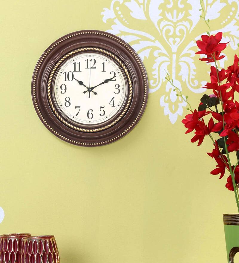 Buy Golden Beads Brown Plastic Wall Clock by home Online Traditional