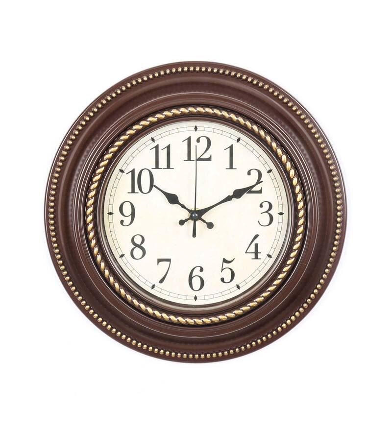 Buy Golden Beads Brown Plastic Wall Clock by @home Online - Traditional ...