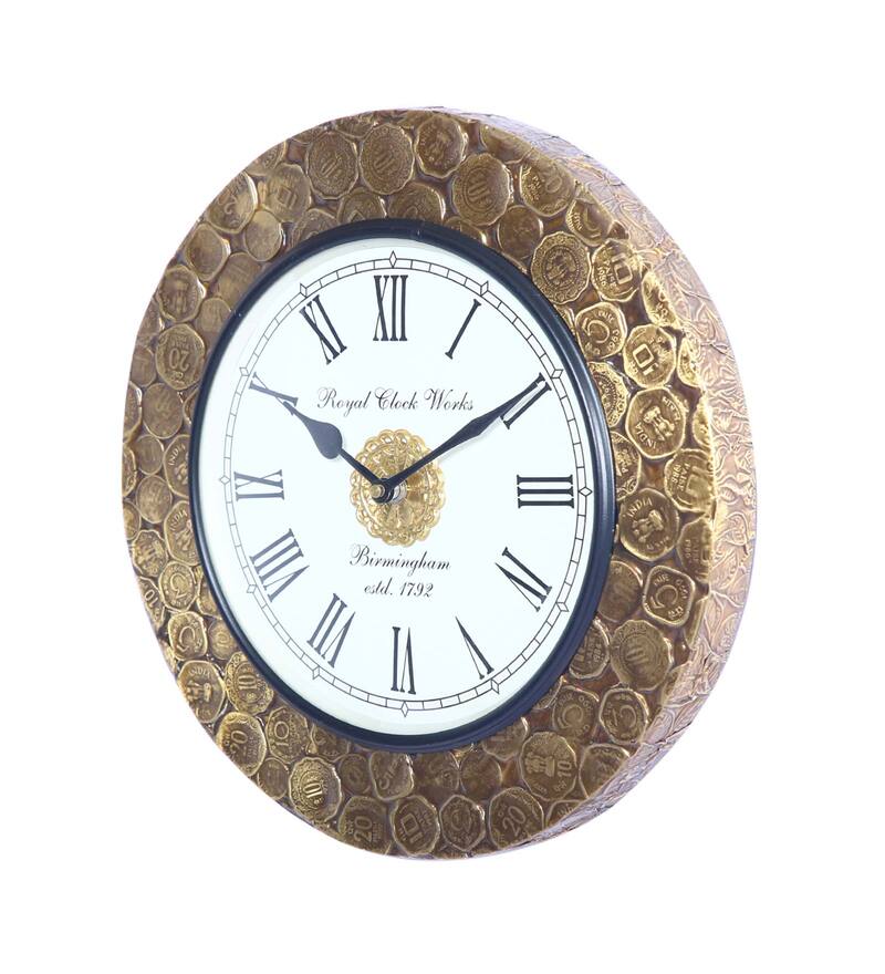 Buy Golden Brass Wall Clock by Aapno Rajasthan Online Modern Wall