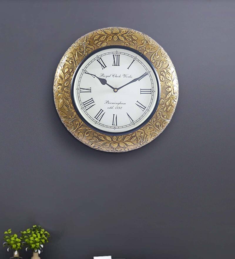 Buy Golden Brass Wall Clock by Aapno Rajasthan Online Modern Wall