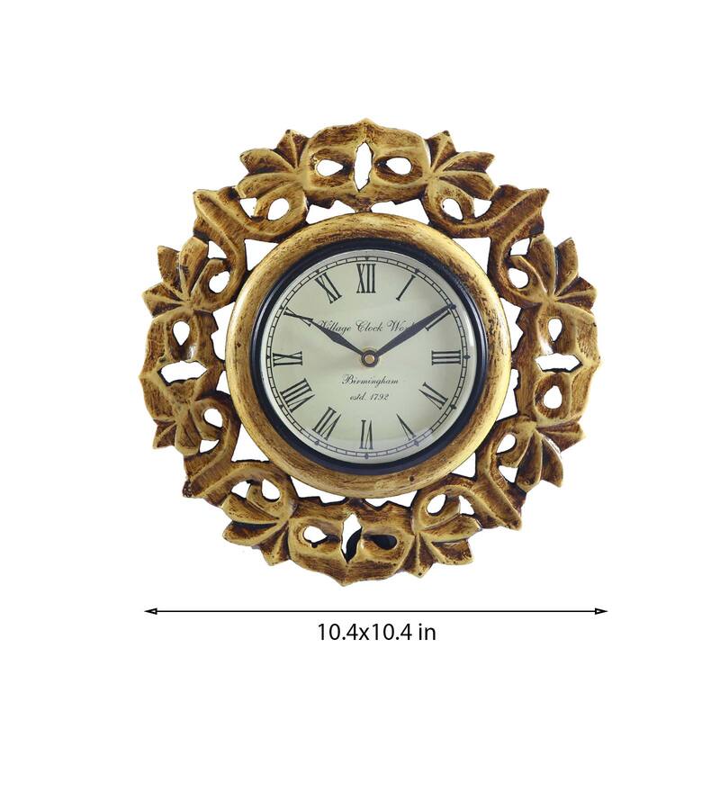Buy Golden MDF Wall Clock by Aapno Rajasthan Online Modern Wall