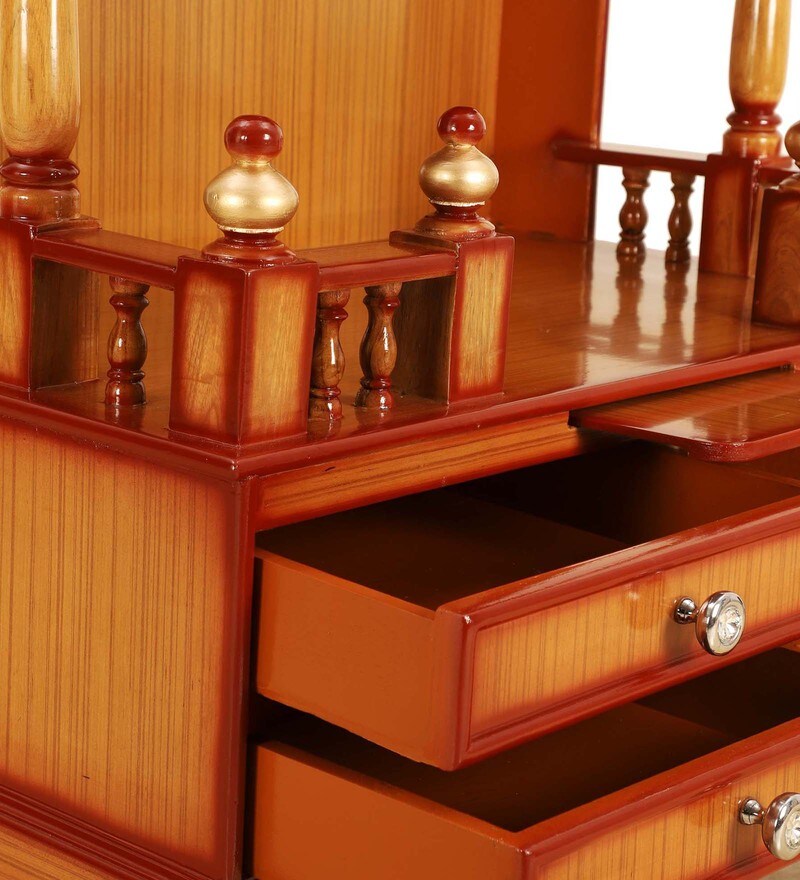 Buy Teak Wood Golden Mandir With Storage By Dzyn Furnitures Online Mandirs Spiritual Home