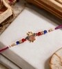 Gold & Blue Antique Two Peacock Rakhi With Soft Thread