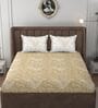 Gold & White Glace Cotton Floral Print Elastic Fitted King Bedsheet With 2 Pillow Covers