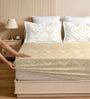 Gold & White Glace Cotton Floral Print Elastic Fitted King Bedsheet With 2 Pillow Covers