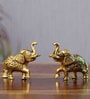 Gold Aluminium Elephant Pair Carved Idol
