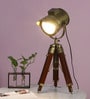 Atlier Gold Aluminium Shade Table Lamp With Mango wood Base