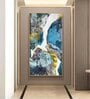 Gold and Blue Abstraction Glass Finish Vertical Wall Art