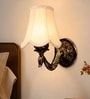 Gold Antique Wall Mounted Off-White Fabric Shade Lamp & Office