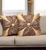 Gold Art Silk Chanderi Textured Floral 16x16 inches Cushion Covers (Set of 2)