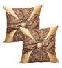 Gold Art Silk Chanderi Textured Floral 16x16 inches Cushion Covers (Set of 2)