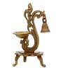 Gold Brass Antique Finish Handcrafted Parrot Diya With Bells And Stand