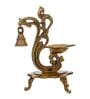Gold Brass Antique Finish Handcrafted Parrot Diya With Bells And Stand