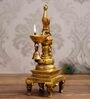 Gold Brass Antique Finish Handcrafted Peacock Diya With Bell And Stand