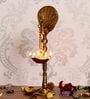 Gold Brass Handcrafted Peocock Diya For 5 Wicks With Stand