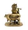 Gold Brass Krishna Playing Bansuri With Cow Idol