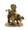 Gold Brass Krishna Playing Bansuri With Cow Idol