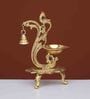 Gold Brass Parrot Diya With Bell For Temple