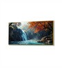 Gold Canvas Framed Autumn Serenity Forest Waterfall Escape Wall Painting(24X48 Inch)