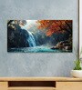 Gold Canvas Framed Autumn Serenity Forest Waterfall Escape Wall Painting(24X48 Inch)