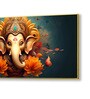 Gold Canvas Framed Divine Lord Ganesa in oral aesthetic Wall Painting