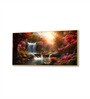 Gold Canvas Framed Enchanted Forest Waterfall Pink Serenity Wall Painting(12X24 Inch)