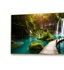 Gold Canvas Framed Enchanting Waterfall with Scenic Bridge Wall Painting(18X36 Inch)