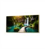Gold Canvas Framed Enchanting Waterfall with Scenic Bridge Wall Painting(18X36 Inch)