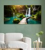 Gold Canvas Framed Enchanting Waterfall with Scenic Bridge Wall Painting(18X36 Inch)