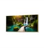 Gold Canvas Framed Enchanting Waterfall with Scenic Bridge Wall Painting(12X24 Inch)