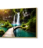 Gold Canvas Framed Enchanting Waterfall with Scenic Bridge Wall Painting(18X36 Inch)