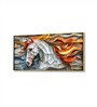 Gold Canvas Framed Exquisite White Horse with Mane Wall Painting(18X36 Inch)