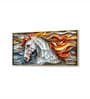 Gold Canvas Framed Exquisite White Horse with Mane Wall Painting(12X24 Inch)