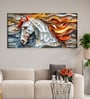 Gold Canvas Framed Exquisite White Horse with Mane Wall Painting(12X24 Inch)