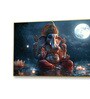 Gold Canvas Framed Lord Ganesha in Divine Moon Wall Painting