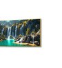 Gold Canvas Framed Lush Green Waterfall in Forest Wall Painting(24X48 Inch)