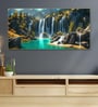 Gold Canvas Framed Lush Green Waterfall in Forest Wall Painting(18X36 Inch)