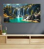 Gold Canvas Framed Lush Green Waterfall in Forest Wall Painting(24X48 Inch)