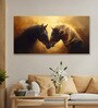 Gold Canvas Framed Majestic Equine Encounter in Art Wall Painting(12X24 Inch)