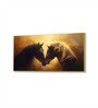 Gold Canvas Framed Majestic Equine Encounter in Art Wall Painting(12X24 Inch)