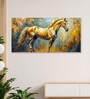 Gold Canvas Framed Majestic Equine Serenity in Nature Wall Painting(24X48 Inch)