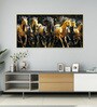 Gold Canvas Framed Majestic Equine Serenity in Nature Wall Painting(18X36 Inch)