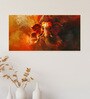 Gold Canvas Framed Majestic Ganesha on Orange Canvas Wall Painting(24X48 Inch)