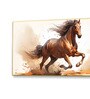 Gold Canvas Framed Majestic Horse Galloping Through Dust Wall Painting(24X48 Inch)
